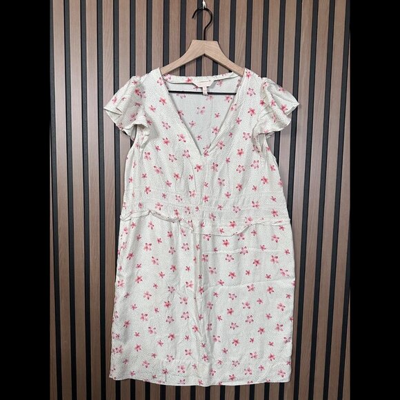 Rebecca Taylor Dresses & Skirts - Rebecca Taylor Dress Medium V Neck Floral Pocket Metallic Polka Dot Ruffled Silk